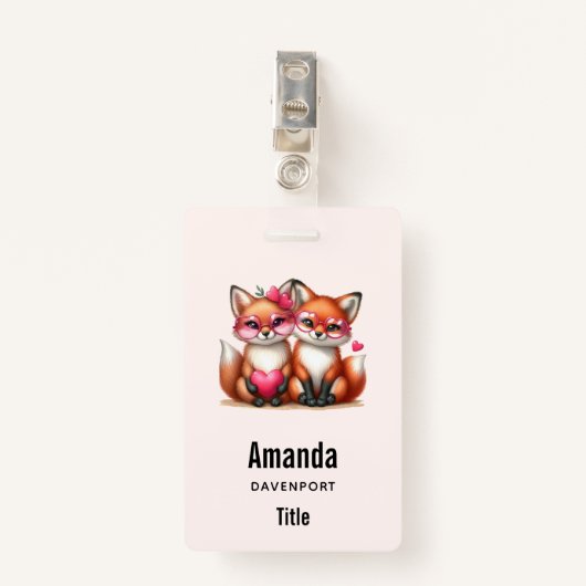 Badge Les mignons renards orange en amour (Devant avec clip)