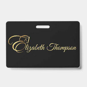Badge Lettre monogramme E Cheval en or