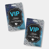 Badge Lettres de sirène sarcelle Paillettes argentées An (Avant & arrière)