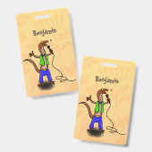 Badge Lézard drôle chantant avec un microphone de dessin (Avant & arrière)