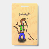 Badge Lézard drôle chantant avec un microphone de dessin (Arrière)