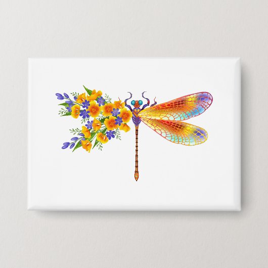 Badge libellule de fleurs jaunes (Recto)