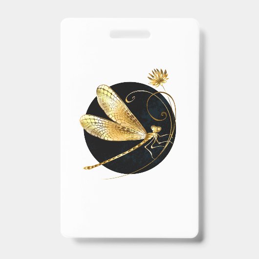 Badge Libellule dorée dans un cercle noir (Avant)
