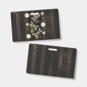 Badge Libellules Steampunk sur fond rayé marron (Avant & arrière)