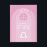 Badge Libra Custom Birthdate - Zodiac - Design moderne<br><div class="desc">Personnalisez ce bouton avec une date de naissance et un nom. Un design personnalisé avec le signe zodiaque - Libra - plus traits de personnalité, information et constellation. Personnalisez cette bougie d'anniversaire avec un nom et une date de naissance. Une couleur rose et bleue paisible associée à Libra est le...</div>