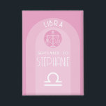 Badge Libra Custom Birthdate - Zodiac - Design moderne<br><div class="desc">Personnalisez ce bouton avec une date de naissance et un nom. Un design personnalisé avec le signe zodiaque - Libra - plus traits de personnalité, information et constellation. Personnalisez cette bougie d'anniversaire avec un nom et une date de naissance. Une couleur rose et bleue paisible associée à Libra est le...</div>