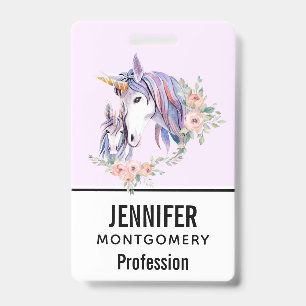 Badge Licorne Magique Maman et Bébé Aquarelle