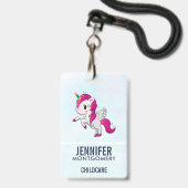 Badge Licorne rose mignonne avec des ailes (Avant avec lanière)