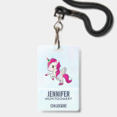 Badge Licorne rose mignonne avec des ailes (Arrière avec lanière)