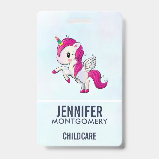 Badge Licorne rose mignonne avec des ailes (Avant)