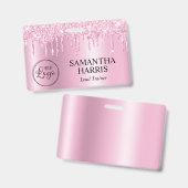 Badge Light Pink Glitter Drips Shimmer (Avant & arrière)