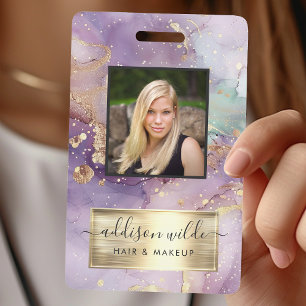 Badge Lilac Paillettes Aquarelle Faux Papier D'or Salon