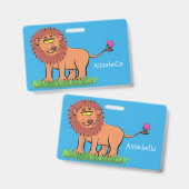 Badge Lion joyeux avec dessin animé de papillon (Avant & arrière)