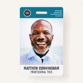 Badge Logo Arrondi Moderne Nom photo de l'employé Code b (Devant)