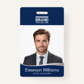 Badge Logo bleu foncé faux argenté nom de l'employé (Devant)