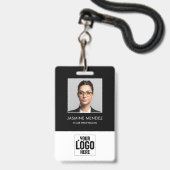 Badge Logo carré photo Code QR employé Code-barres ID (Avant avec lanière)