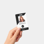 Badge Logo Code à barres Noir Blanc moderne ID employé (Handheld)