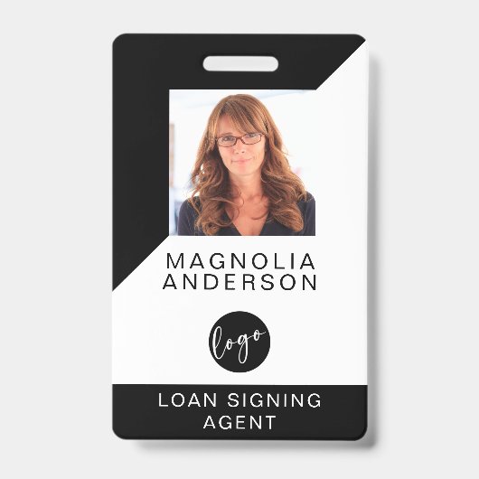 Badge Logo Code à barres Noir Blanc moderne ID employé (Front)