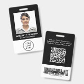 Badge Logo Code barre QR Code photo de l'employé noir (Avant & arrière)