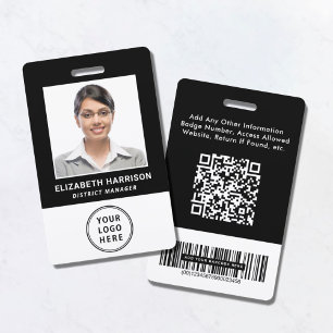 Badge Logo Code barre QR Code photo de l'employé noir