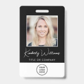 Badge Logo Code barre QR Code photo noir employé (Front)