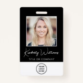 Badge Logo Code barre QR Code photo noir employé (Devant)