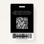 Badge Logo Code barre QR Code photo noir employé (Dos)