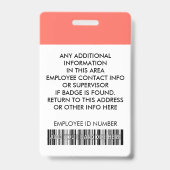 Badge Logo Code-Barres Carte d'identité du personnel en (Arrière)