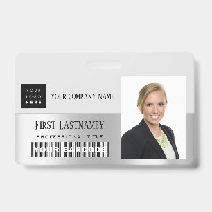 Badge Logo Code-barres employé Nom Scanner Gris Argent