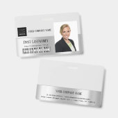 Badge Logo Code-barres employé Nom Scanner Gris Argent (Avant & arrière)