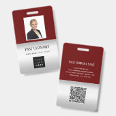 Badge Logo Code-Barres Employé Nom Scanner Gris Bourgogn (Avant & arrière)