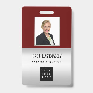 Badge Logo Code-Barres Employé Nom Scanner Gris Bourgogn