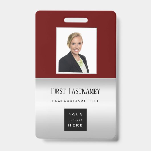 Badge Logo Code-Barres Employé Nom Scanner Gris Bourgogn (Avant)