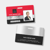 Badge Logo Code-barres Employé Nom Scanner Noir Rouge (Avant & arrière)