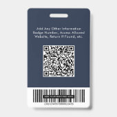 Badge Logo Code QR Barres Employé Bleu Photo ID (Arrière)