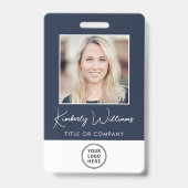 Badge Logo Code QR Barres Employé Bleu Photo ID (Avant)