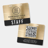 Badge Logo Code QR Passe d'accès à l'événement Noir Or (Avant & arrière)
