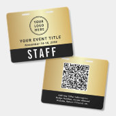 Badge Logo Code QR Passe d'accès à l'événement Noir Or (Avant & arrière)