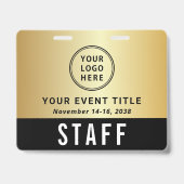 Badge Logo Code QR Passe d'accès à l'événement Noir Or (Avant)
