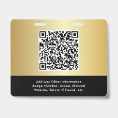 Badge Logo Code QR Passe d'accès à l'événement Noir Or (Arrière)