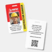 Badge Logo Code QR Photo ID Sécurité Construction Rouge (Avant & arrière)