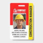Badge Logo Code QR Photo ID Sécurité Construction Rouge (Avant)