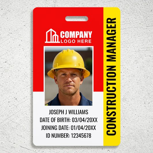 Badge Logo Code QR Photo ID Sécurité Construction Rouge