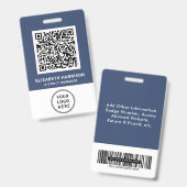 Badge Logo Codes à barres QR Bleu Employé (Avant & arrière)
