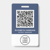 Badge Logo Codes à barres QR Bleu Employé (Avant)