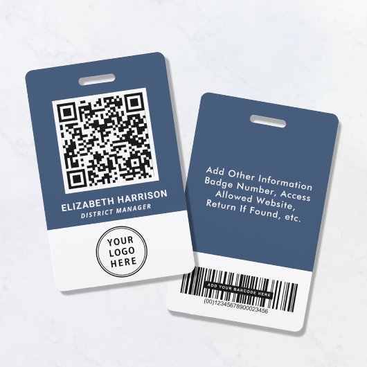 Badge Logo Codes à barres QR Bleu Employé