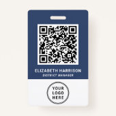 Badge Logo codes barres QR bleu employé (Devant)