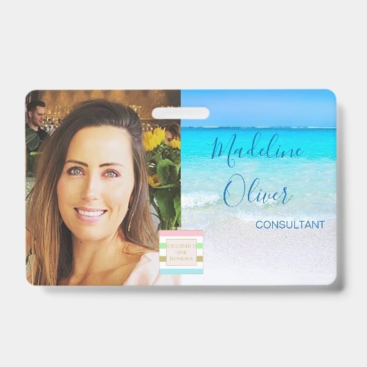 Badge Logo de carte d'identité océan plage mer (Avant)