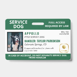 Badge Logo de chien d'assistance vert blanc et carte d'i
