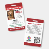 Badge Logo de chien de l'assistance auditive rouge ID ph (Front & Back)